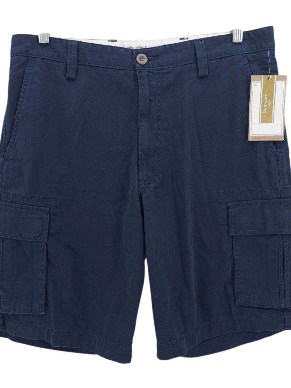 NWT DOCKERS Cargo Shorts Navy Blue 100% Cotton Twill Flat Front Size 34